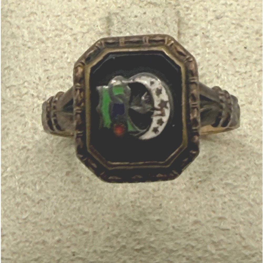 Vintage 14K Gold Plated Daughters of Rebekah Black Onyx Enamel Ring Size 6.75